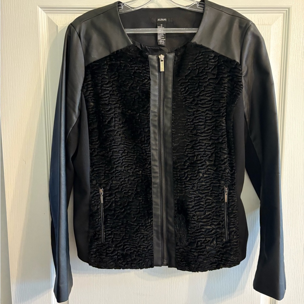 Black Faux Fur and Leather Jacket